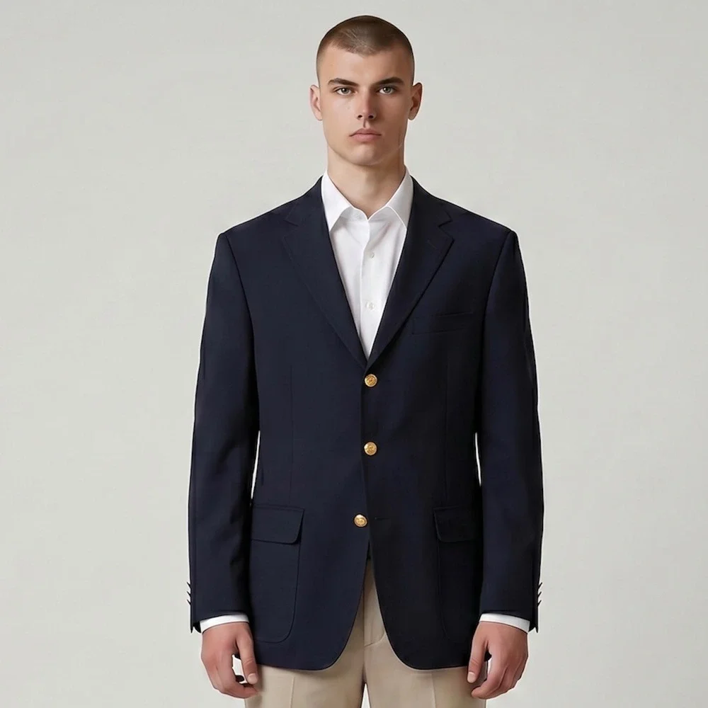 VTG Orvis Blazer 42L Hopsack Wool Navy Gold Button Travel Jacket Old Money USA